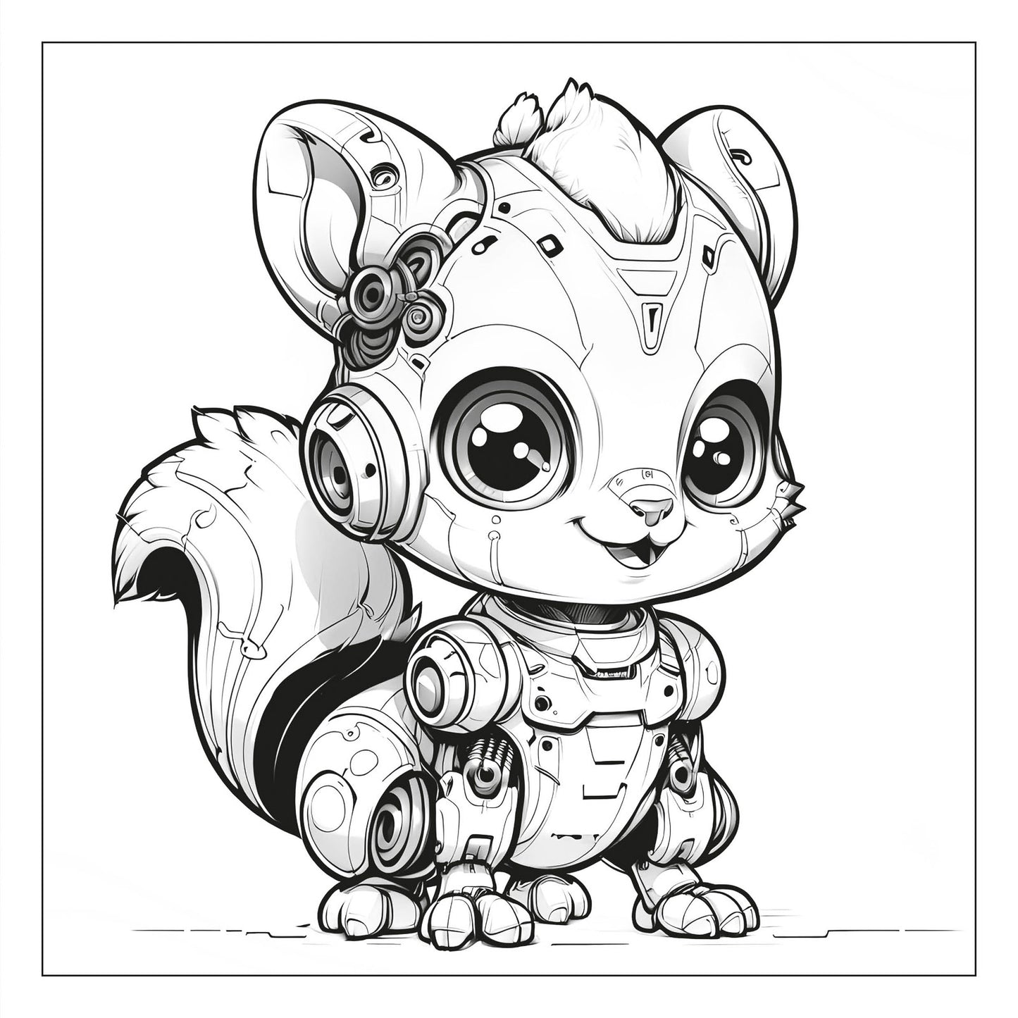 Robot-animal scene — line art coloring page from Robosaurus and His Friends (ages 4–8) | MATI Publishing