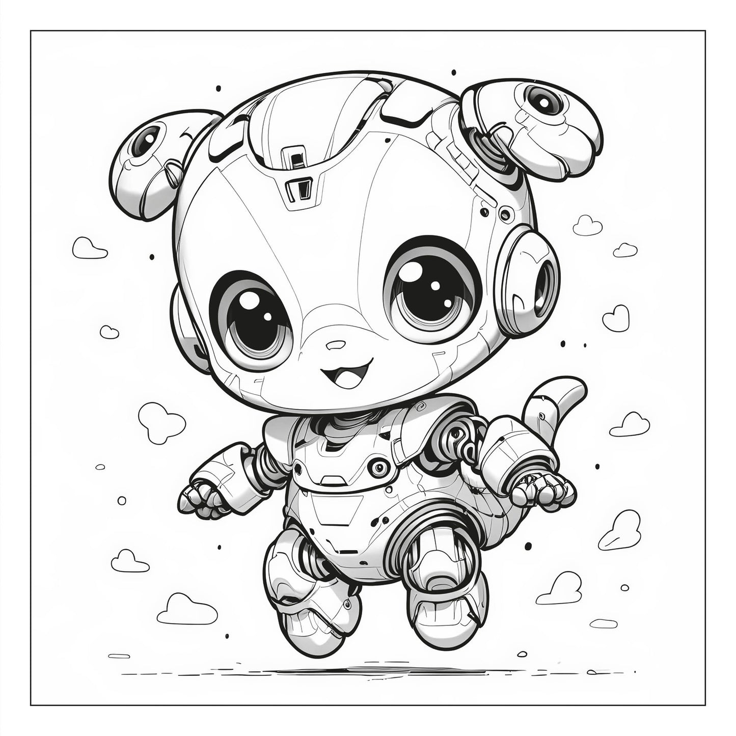 Robot-animal scene — line art coloring page from Robosaurus and His Friends (ages 4–8) | MATI Publishing