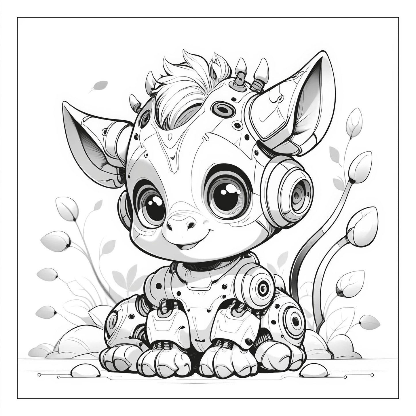 Robot-animal scene — line art coloring page from Robosaurus and His Friends (ages 4–8) | MATI Publishing