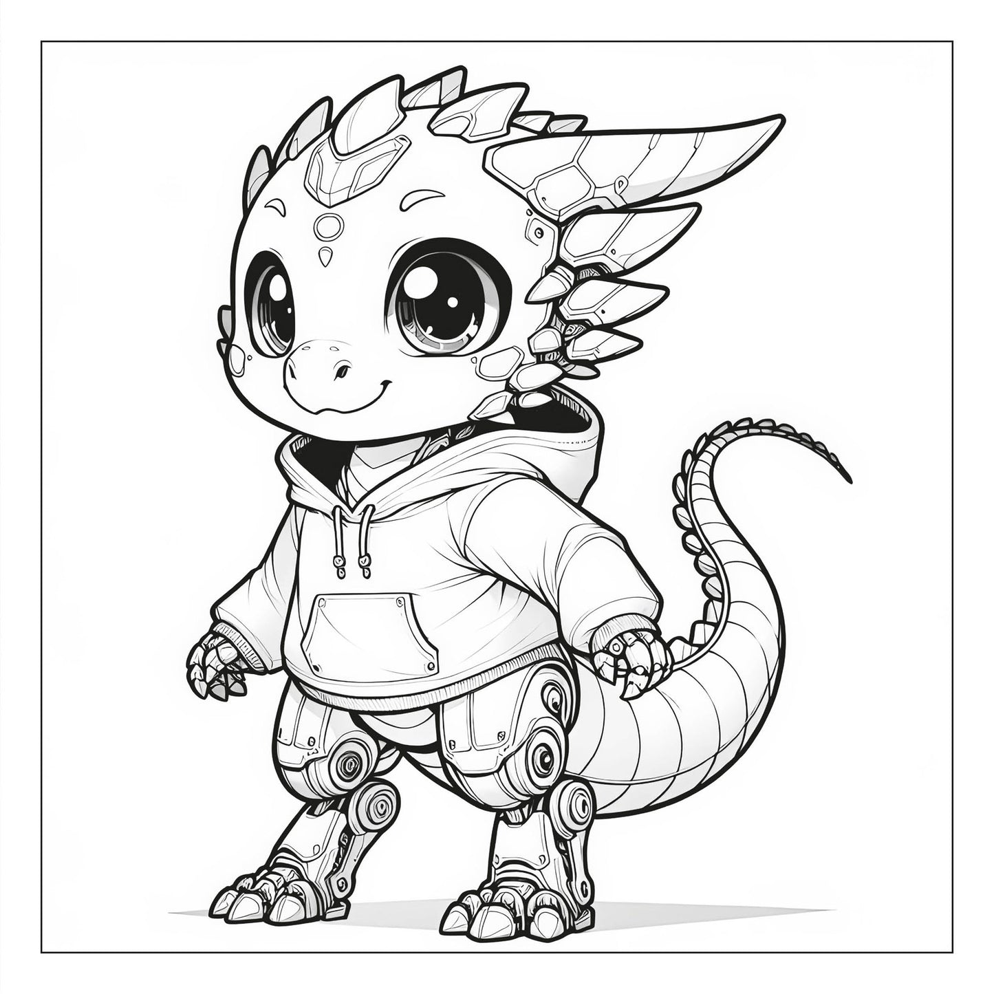 Robot Dragon scene — line art coloring page from Robosaurus and His Friends (ages 4–8) | MATI Publishing