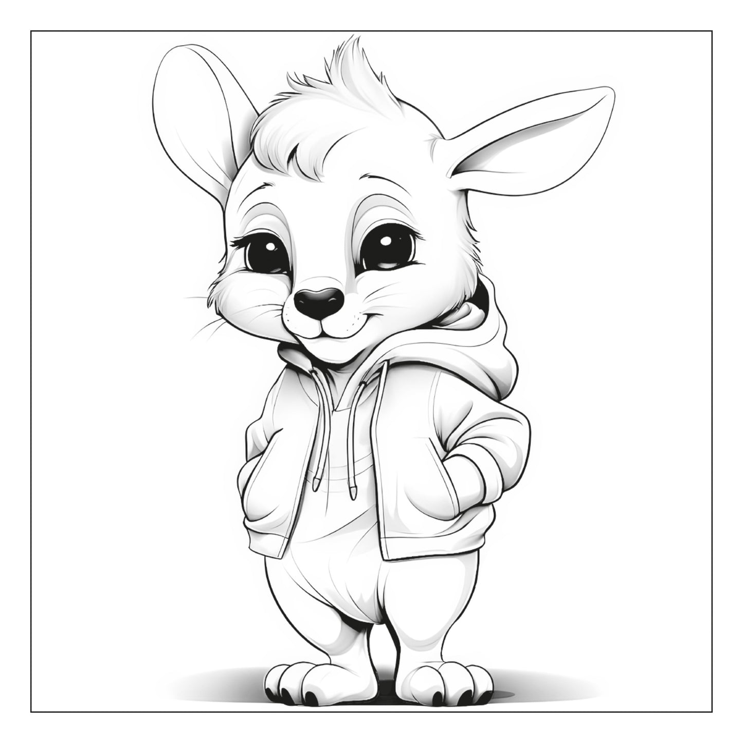 Bunny in hoodie — line art coloring page from Stylish Animals (ages 4–8) | MATI Publishing