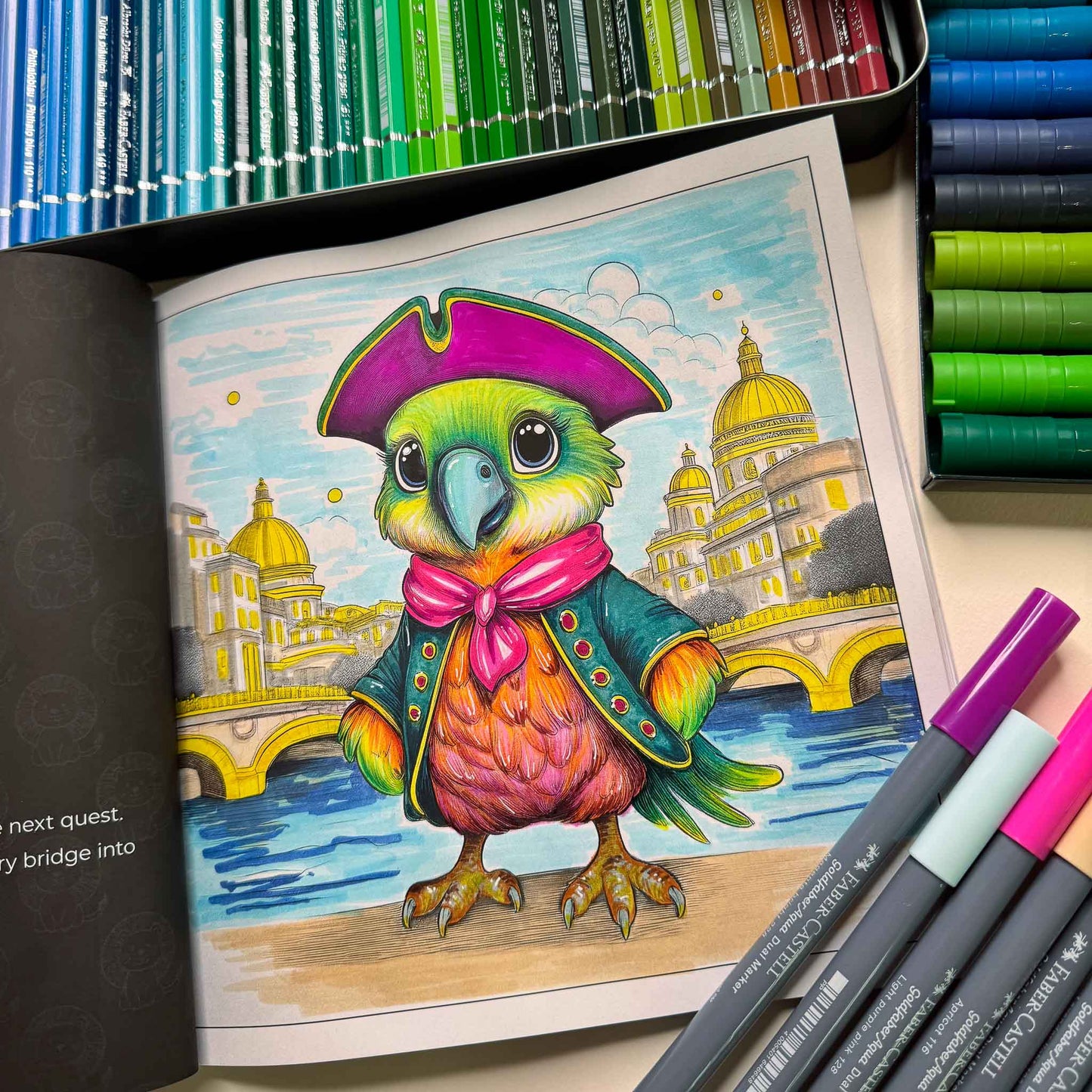 Stylish Animals — coloring page in progress (ages 4–8) | MATI Publishing