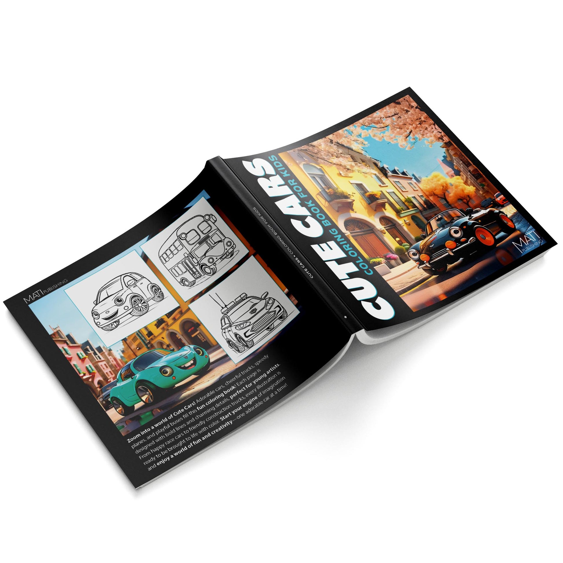 Back cover — Cute Cars coloring book for kids ages 4–8 | MATI Publishing