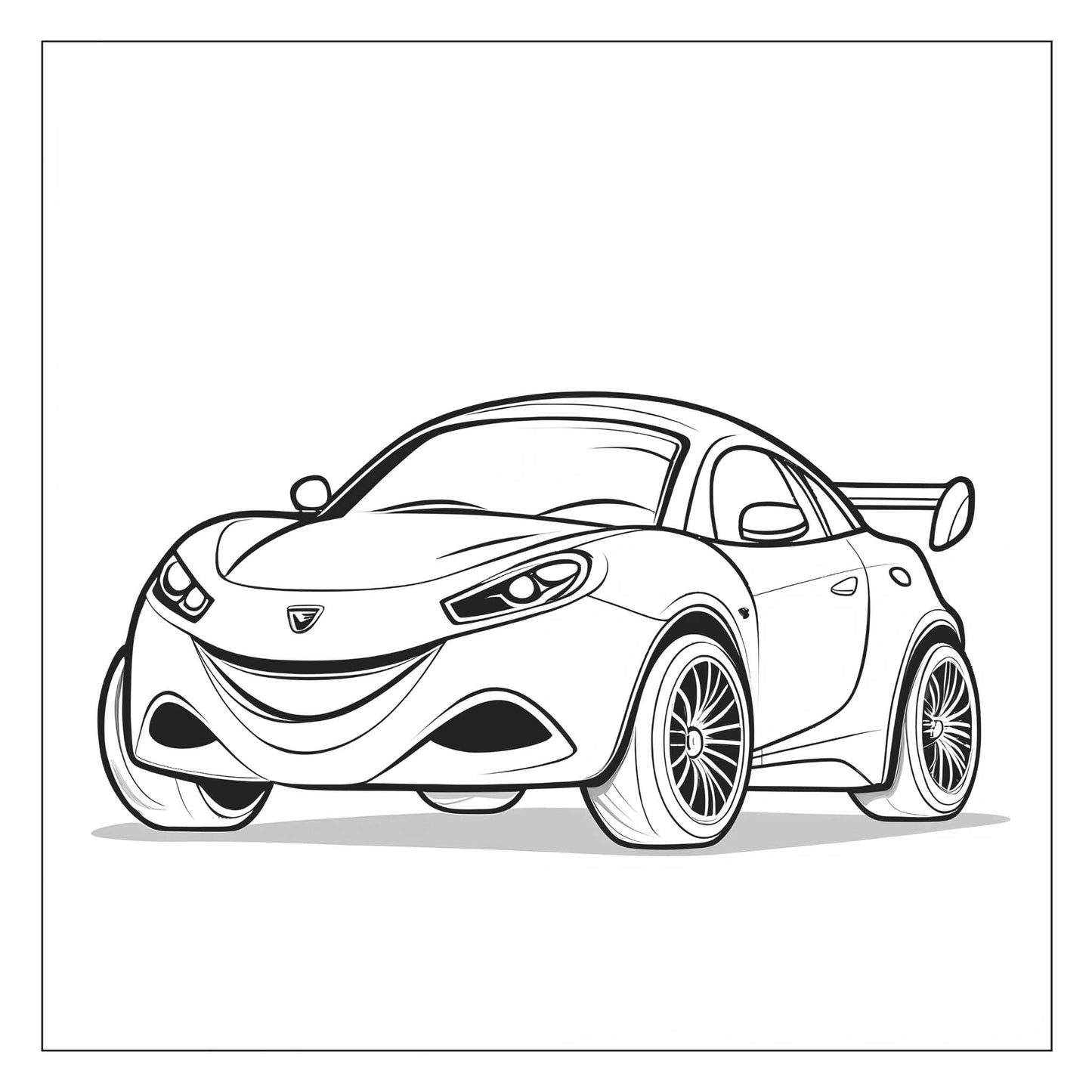 Sports car scene — line art coloring page from Cute Cars (ages 4–8) | MATI Publishing