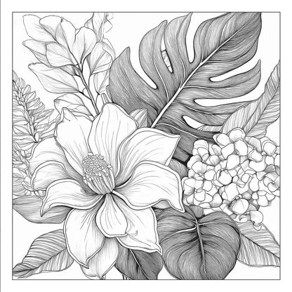 Exquisite Flowers – floral adult coloring book with detailed tropical flowers and leaves | MATI Publishing