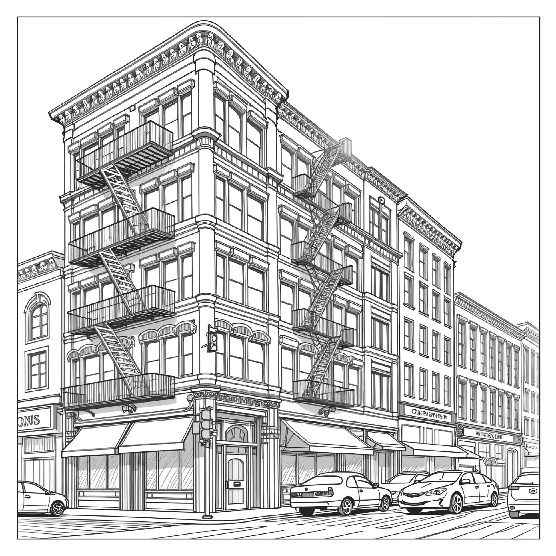 Wall Street subway entrance — line art coloring page from New York Travel Coloring Book for Adults | MATI Publishing