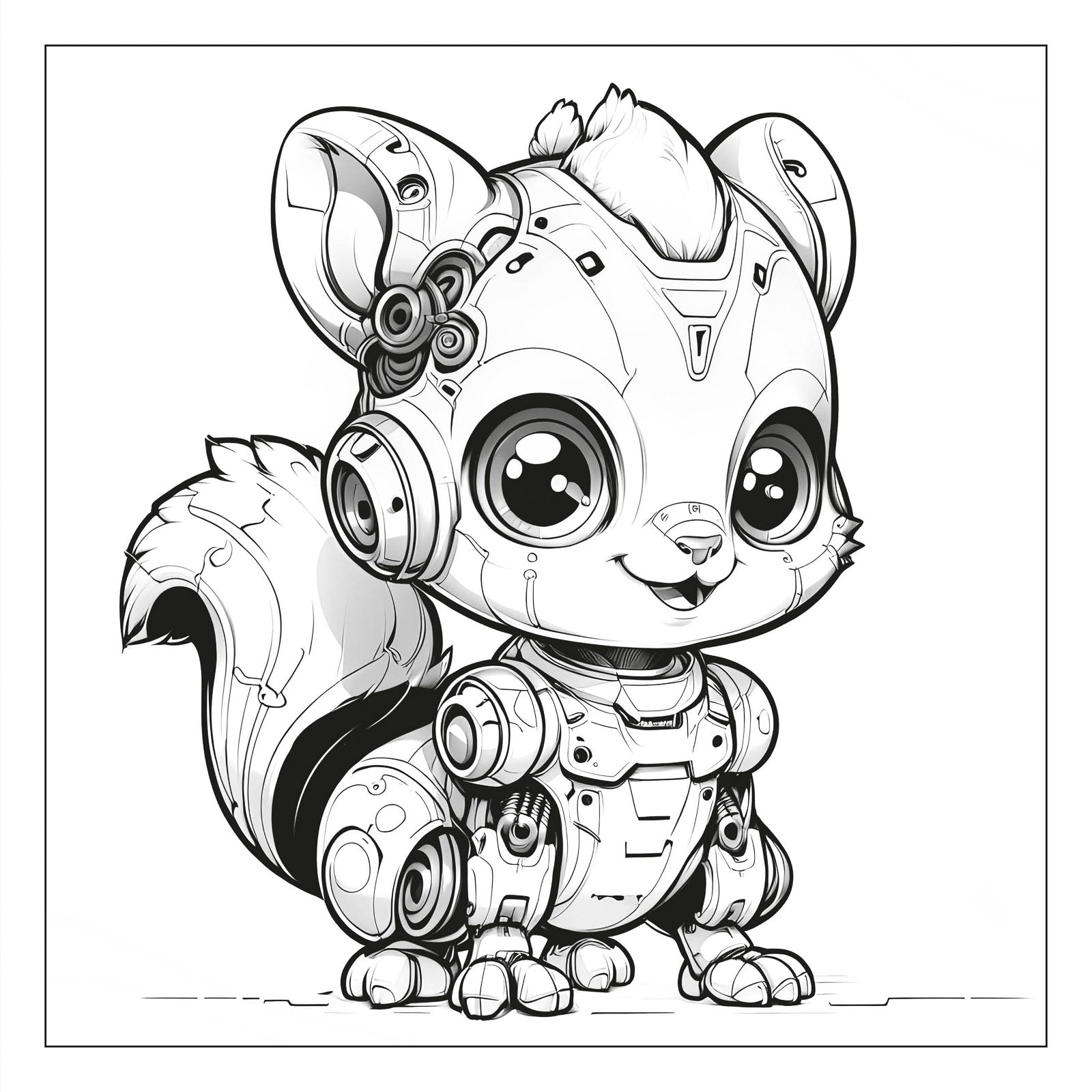 Robot-animal scene — line art coloring page from Robosaurus and His Friends (ages 4–8) | MATI Publishing
