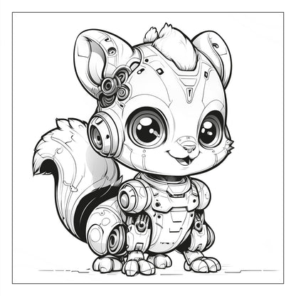 Robot-animal scene — line art coloring page from Robosaurus and His Friends (ages 4–8) | MATI Publishing
