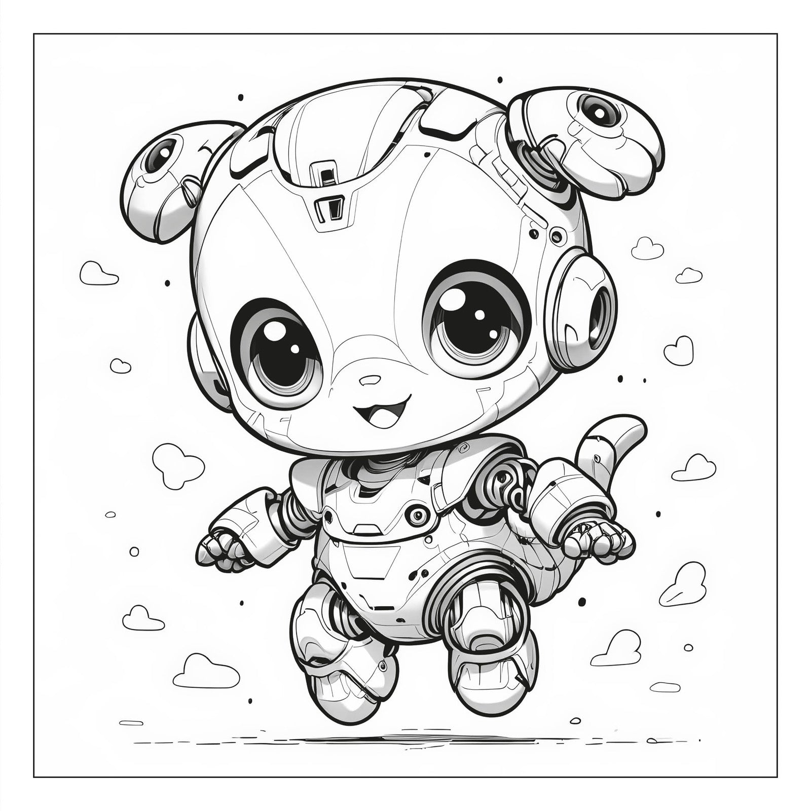 Robot-animal scene — line art coloring page from Robosaurus and His Friends (ages 4–8) | MATI Publishing