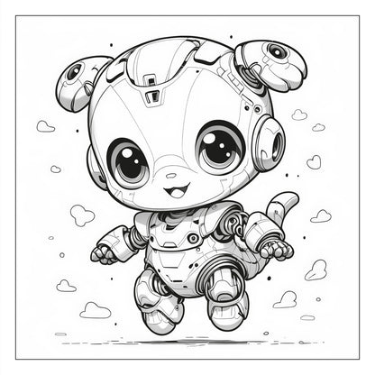 Robot-animal scene — line art coloring page from Robosaurus and His Friends (ages 4–8) | MATI Publishing