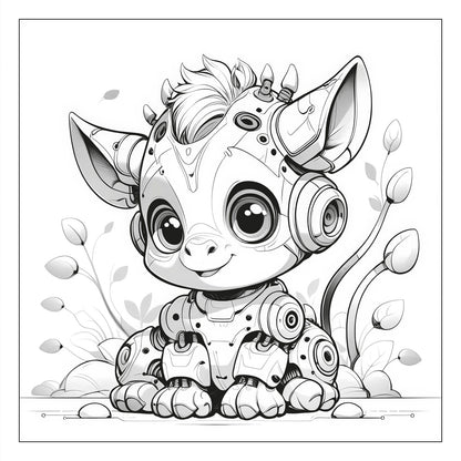 Robot-animal scene — line art coloring page from Robosaurus and His Friends (ages 4–8) | MATI Publishing