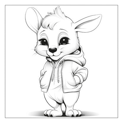 Bunny in hoodie — line art coloring page from Stylish Animals (ages 4–8) | MATI Publishing