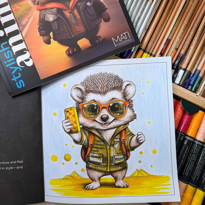 Stylish Animals — coloring page in progress (ages 4–8) | MATI Publishing